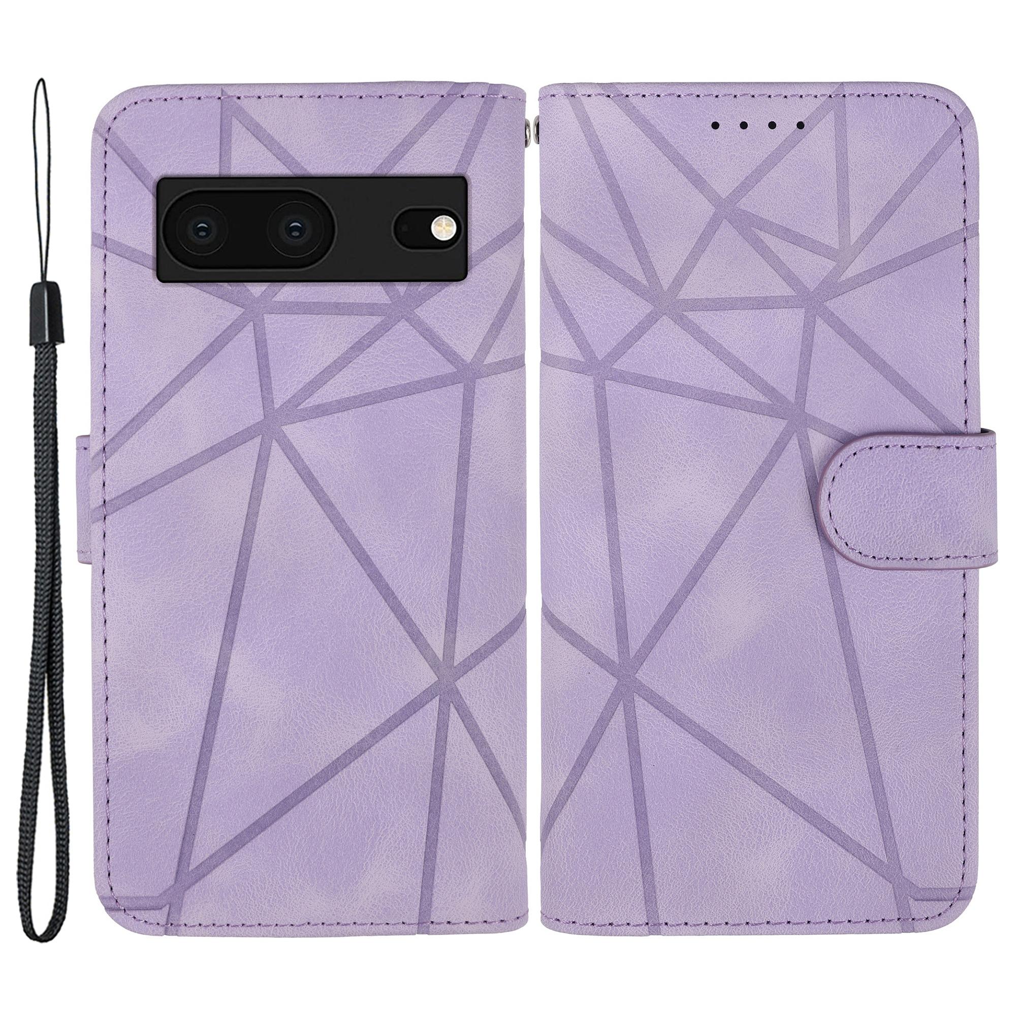 

For Google Pixel 8 Case Imprinted Lines Skin-Friendly Flip Leather Phone Cover Purple