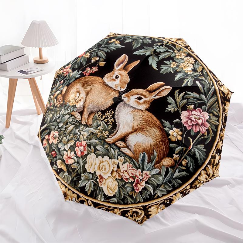 Rabbits, Tapestry Themed Eight Rib Automatic Folding Umbrella Is Suitable for Both Men and Women, Making It A Perfect Christmas and Valentin