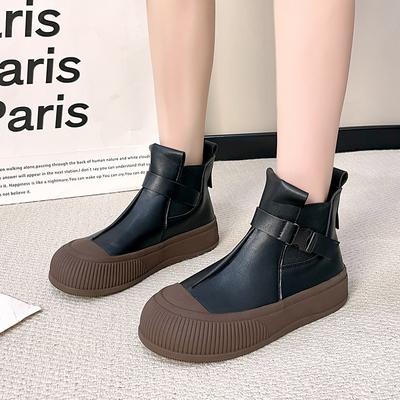Fashion 2024 Hot Sale New Wear Resistant Non-slip Autumn Winter Round Head Ladies Boots Solid Color Fashion Outdoors Women Shoes