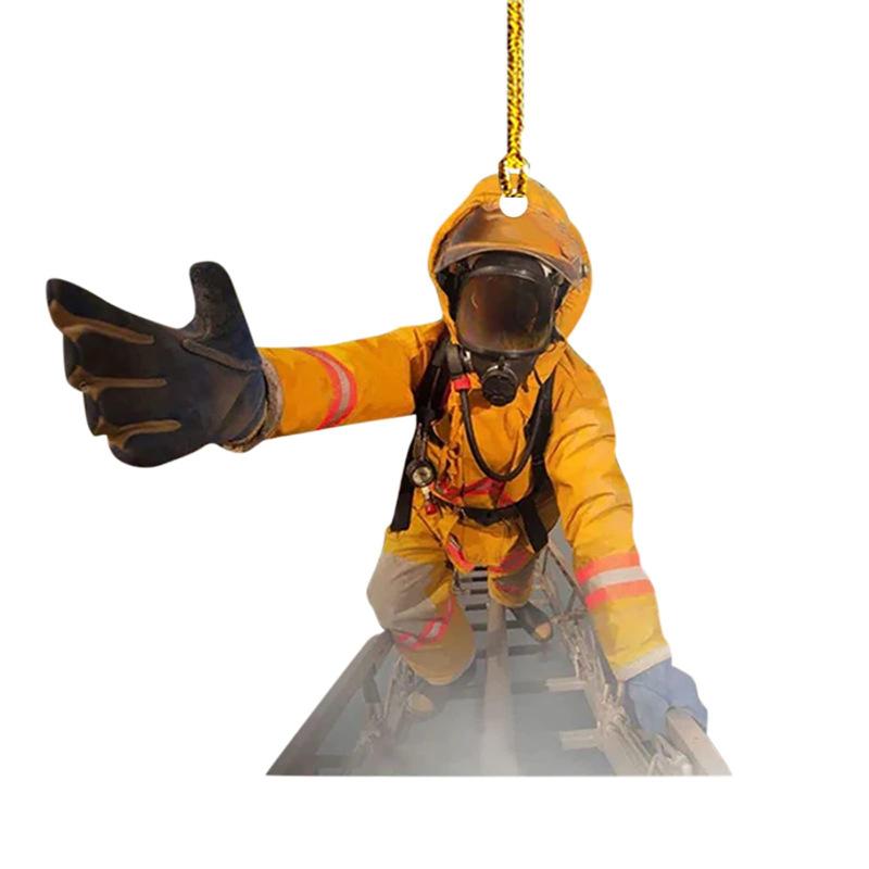 

Персонализированное рождественское украшение «Пожарный» 2023 года - Плоская акриловая подвеска для автомобиля, рюкзака или украшения дома Standard