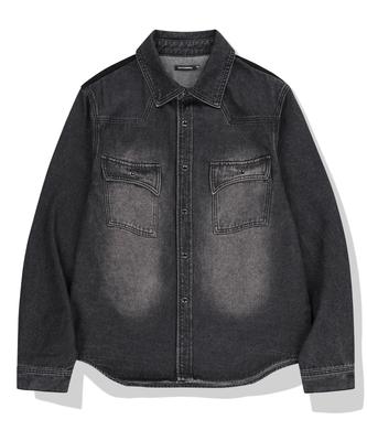 NOT4NERD Paneled Suede Western Denim Shirt - Black