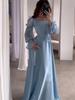 Elegante dame Street Wear Vrouwen Chiffon Satijnen Avondjurk Effen Kleur Vierkante Kraag Riem Flare Mouw Geplooide Vrouwelijke Jurken