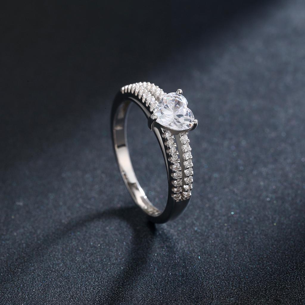 Modian Real 925 Silver Hearts Clear CZ Finger Rings For Women Romantic Double Line Wedding Statement Jewelry Gift