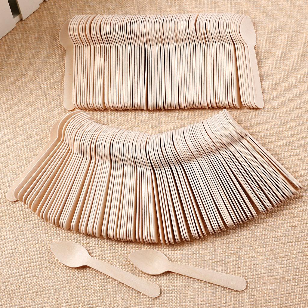 100Pcs Disposable Wooden Spoon Mini Ice Cream  Party Tableware Kitchen Safe New Wood Western Dessert Scoop Wedding Tiny