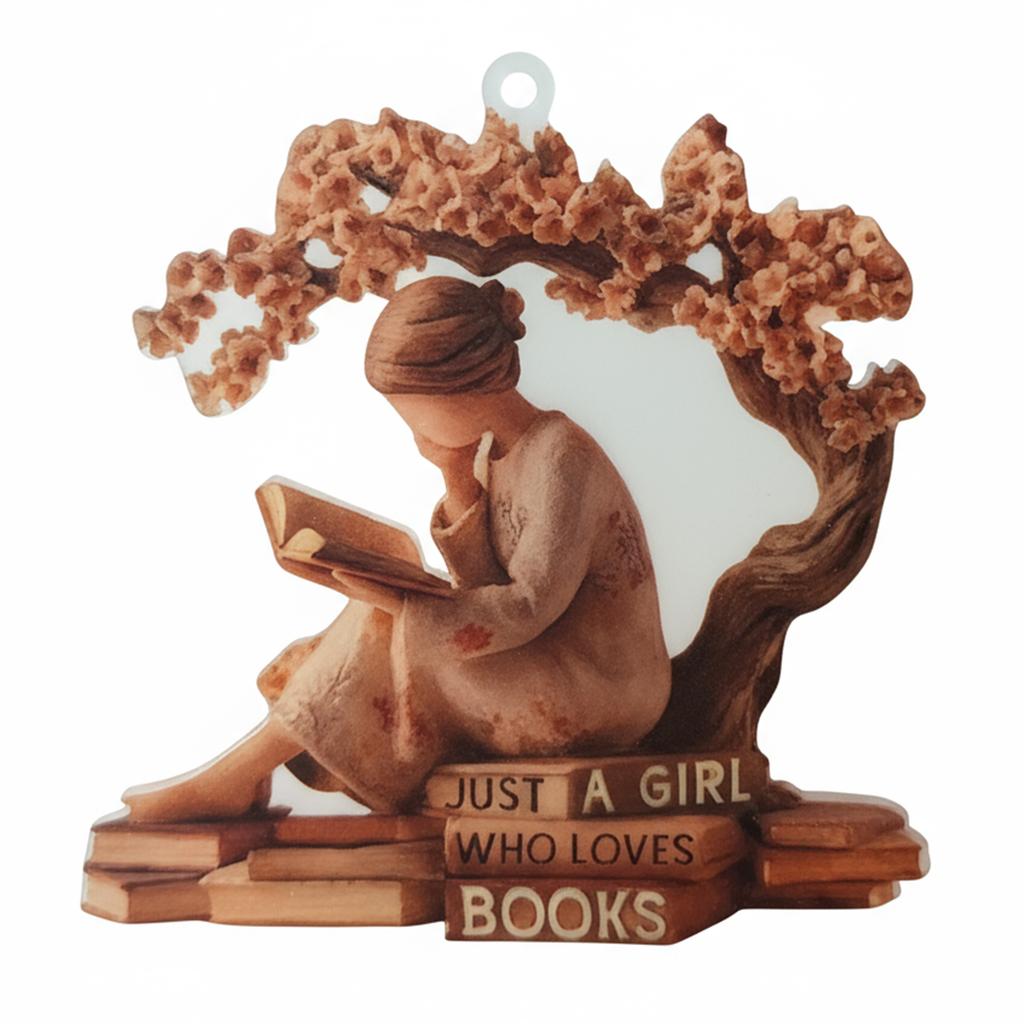 2D Nur ein Mädchen, das Bücher liebt Ornament Weihnachtsbaumhängeornament Leseornament Geschenke für Leser Buchliebhaber Frauen