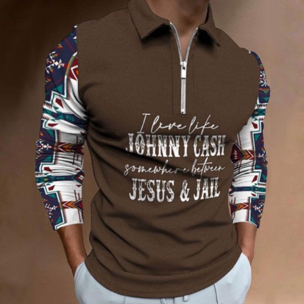 Men's Polo Shirt Autumn and Winter New Digital Printing T-shirt Casual Retro Long-sleeved Sweatshirt