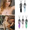 Natural Stone Necklace Hexagonal Natural Stone Pendant Healing Stone Flower Wrap Pendant Necklace Women Fashion Jewelry