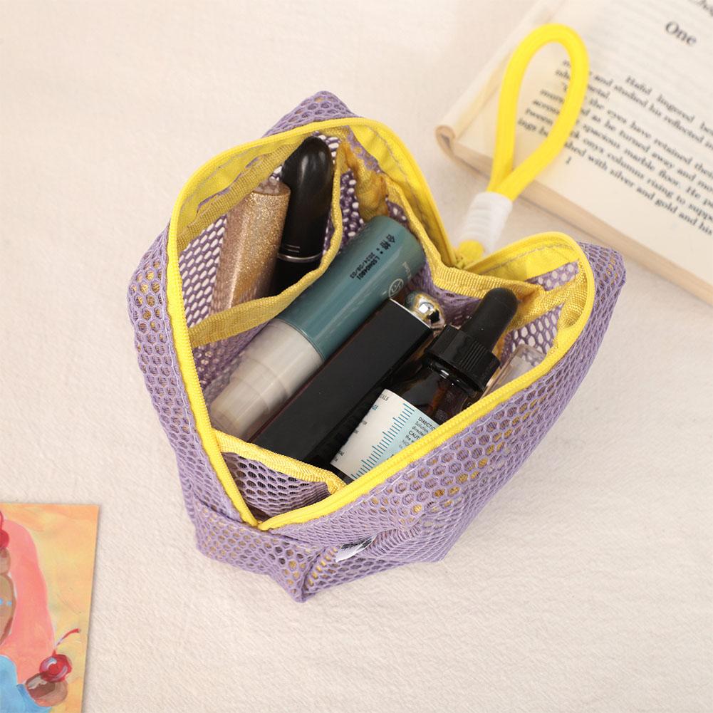 Square Mesh Makeup Pouch Dopamine Style Mini Coin Purse with Zipper Portable Multi-purpose Storage Bag