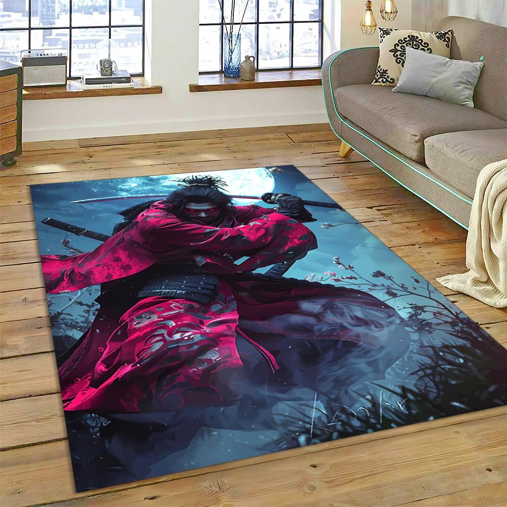2025 New 3D Japanese Samurai Bushido Katana Cartoon Carpet Rug for Living Room Bedroom Home Sofa Decoration,Non-slip Floor Mat