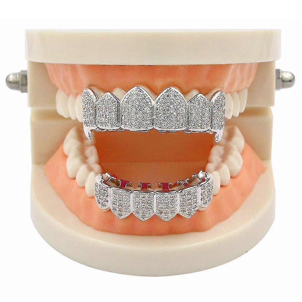 Teeth Grills Silver Plated Top and Bottom Mouth