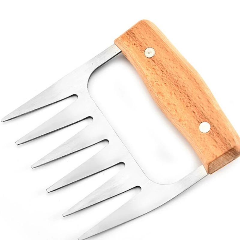 Stainless Steel Bear Claw Shaped Meat Shredder Strong Sharp BBQ Grill Tool Beech Wood Handle Heat Resistant Barbecue Forks