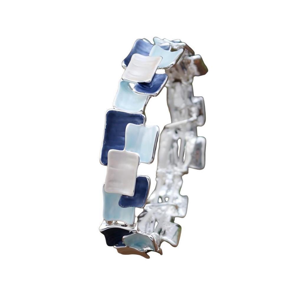 Luxury Enamel Color Geometric Square Splicing Elastic Bracelet Women Exaggerated Personality Irregular Square Bracelet