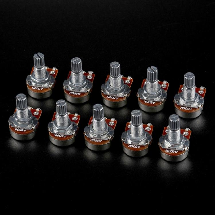 Set of 10 500K Ohm Potentiometer Split Shaft Design Metal Texture for Stable Volumes Tone Control In Guitars Basses Amps