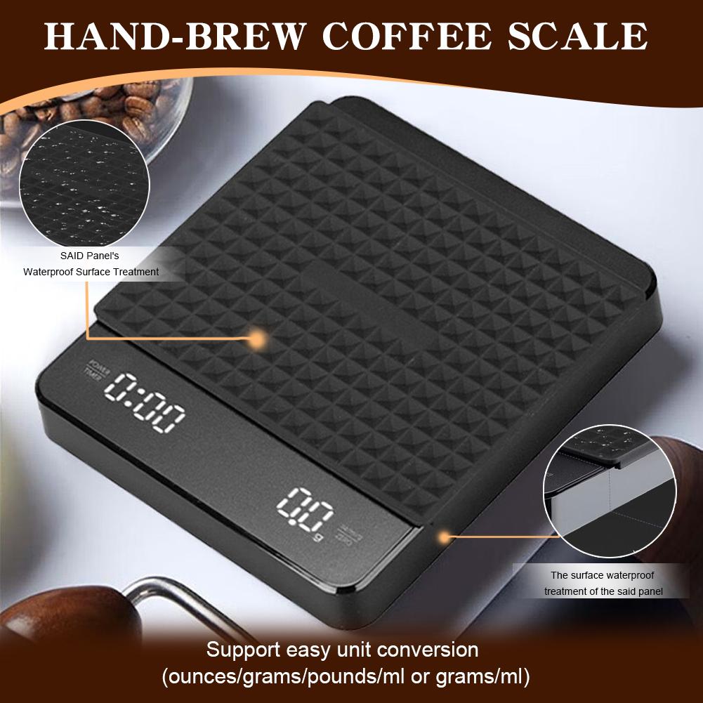 Mini Coffee Scale with Timer Accurate Scale Auto Tare Rechargeable 3kg/0.1g Portable Digital Kitchen Scale Espresso Coffee Scale