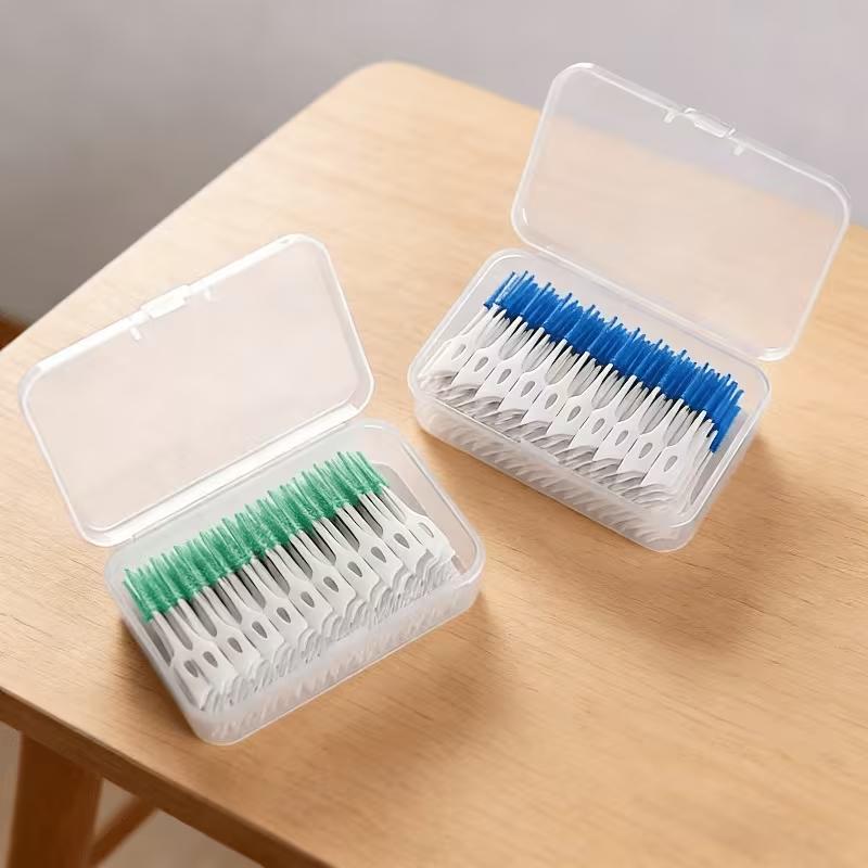 100 Pcs Disposable Dual‑Head Dental Floss Picks, Polypropylene Oral Care Floss Sticks with Portable Storage Box
