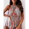 Summer Beach Dress Sexy Bohemian-style Printed Backless Suspender Long Dress for Women
