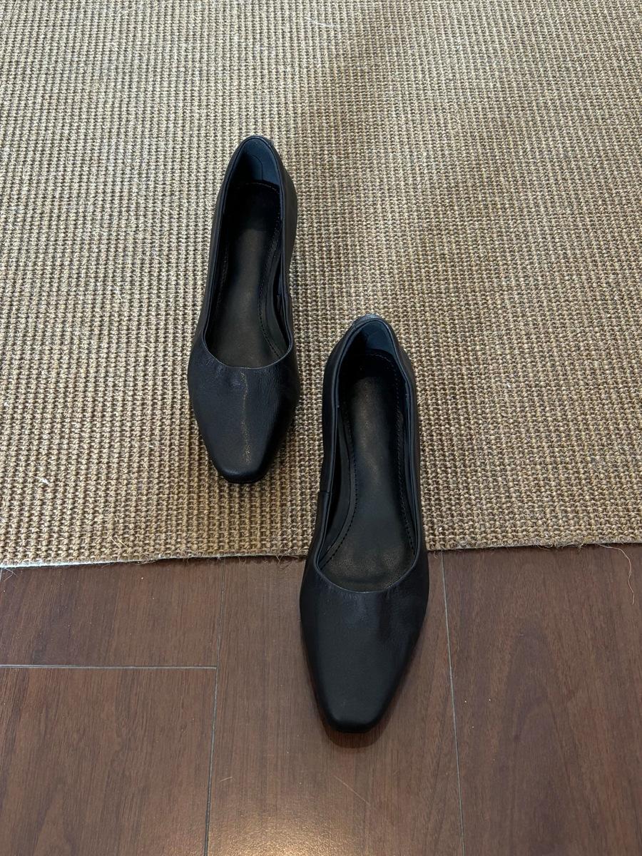 

Версия из овчины~ Элегантные и простые, для通勤, универсальные, модные, с легким вырезом, толстым каблуком, одинарные туфли, женские, в ретро-стиле, с мягкой подошвой, для работы 40