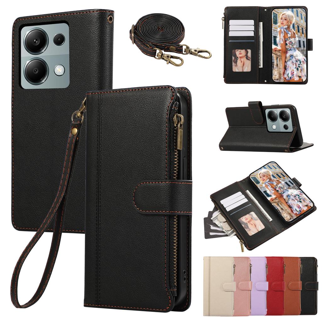 Crossbody-Geldbörse mit Handgelenkschlaufe und Kartenhalter, Handyhülle für 14 Redmi Note 13 12 12T 13T Pro Plus 13C Lite, Lederhülle