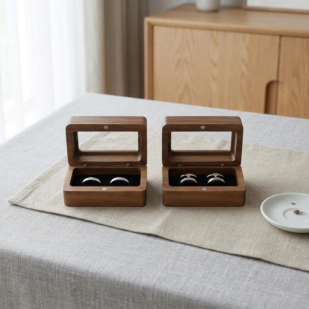 Solid Wood Black Walnut Window Opening Exquisite Cufflink Box Sleeve Nail French Cufflink Set Box Packaging Gift Box Accessories