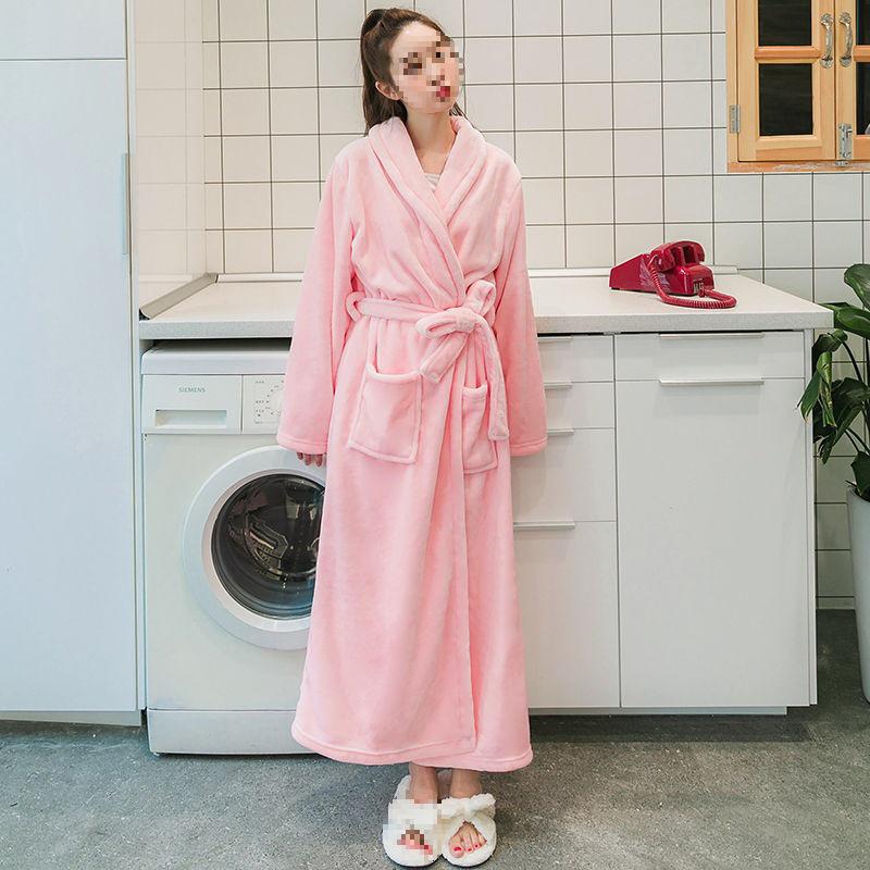 Women's & Men's Coral Fleece Bathrobe - Spring/Autumn, Thick Flannel, Long Couples Robe