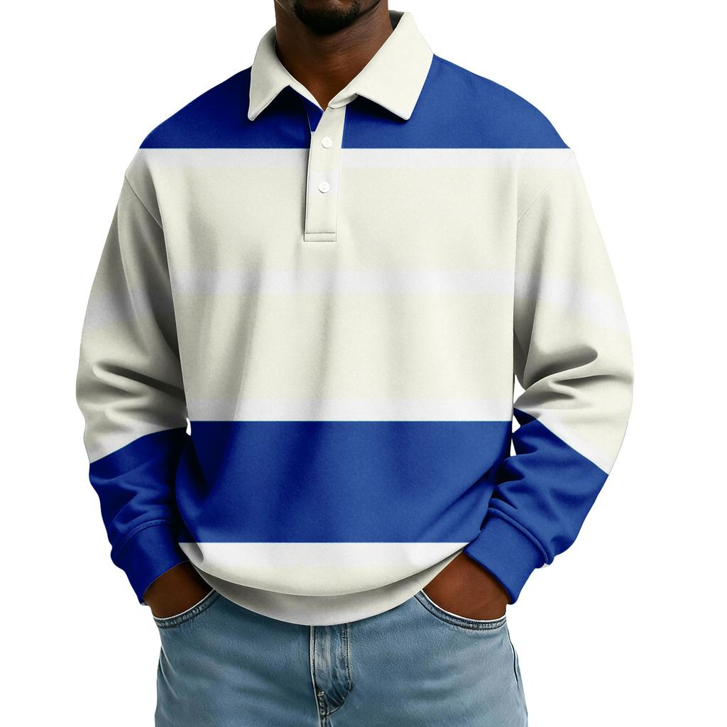 Herren Lässiges Lockeres Colorblock-Print Revers Knopf Langarm Oberteil