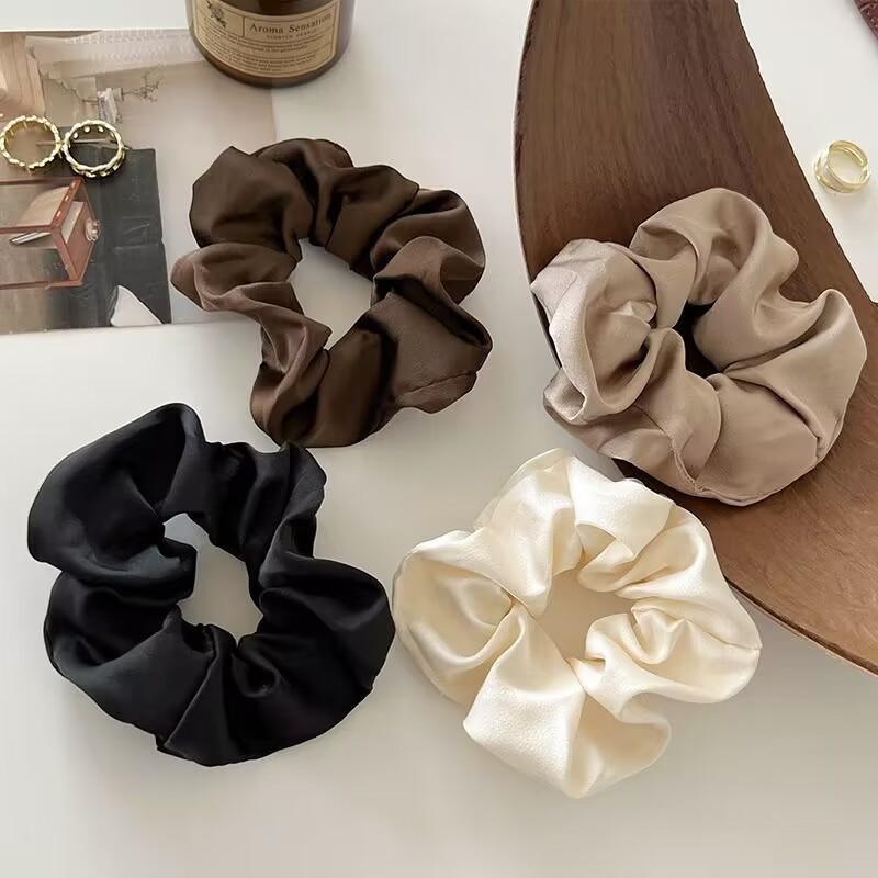 5Pcs Women Silk Satin Scrunchies Hairband Women Korean Solid Elastics Hair Band Girls Ponytail Hold Hair Accessories
