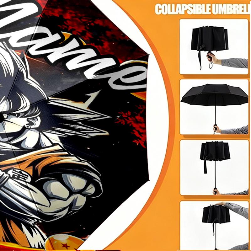 Custom Name Personalized DRAGON BALL Print Umbrella, Auto Open Close, 8‑Rib Sturdy Frame, Commute Camping Hiking Use, Birthday Gift