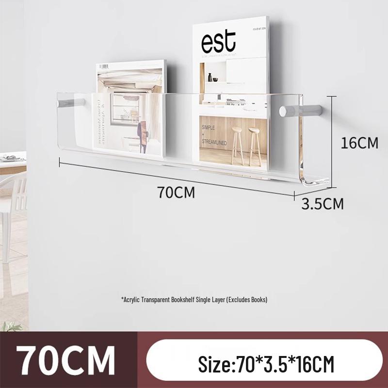 Acrylic Wall-Mounted Transparent Bookshelf for Children's Books and Magazines, Punch-Free Display Rack.