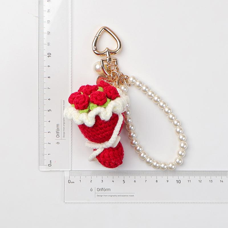 1Pcs Cute Sweet Multi Colored Yarn Knitting Hand-Held Flower Pendant Ornaments Charm Car Key Ring Backpack Decor for Girls Gift