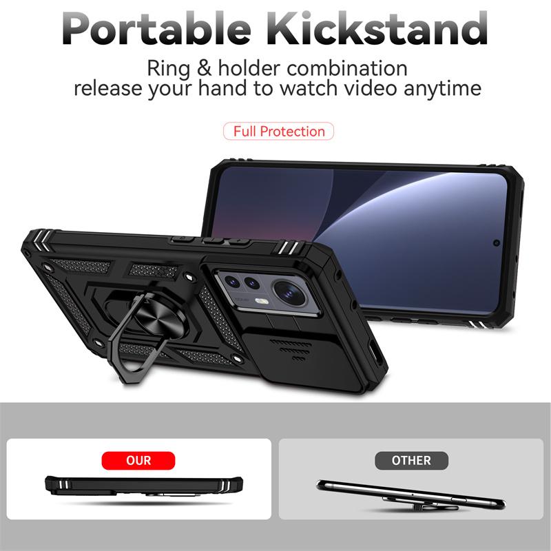 Slide Camera Protect Armor Phone Case For Xiaomi 12 Pro Mi 12 12X Xiomi Mi12 X Xiaomi12 Pro Mi12X Car Magnetic Holder Ring Cover