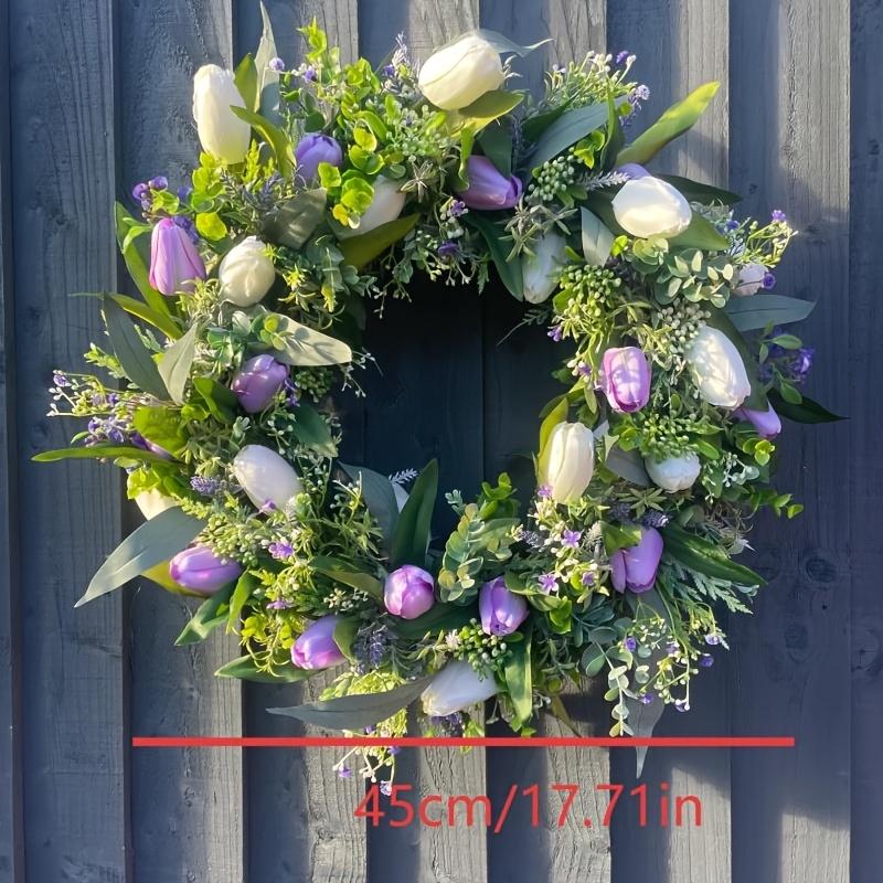 A Wreath Made of Tulips for Spring and Summer, Perfect for Your Entrance, Featuring Artificial Tulips (Green,17.7 in) зелёный