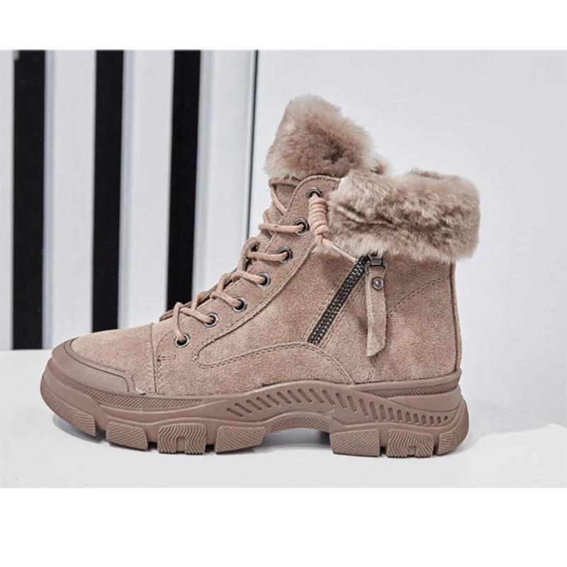 Fashion 2024 Winter Shoes Women Snow Boots Thick Sole Warm Plush Cold Winter Shoes Genuine Leather Suede Women Ankle Boots
