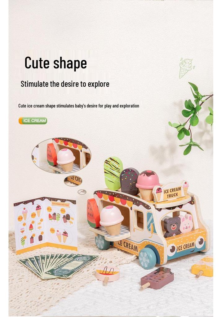 Wooden Ice Cream Cart: Educational Role-Playing Toy for Children