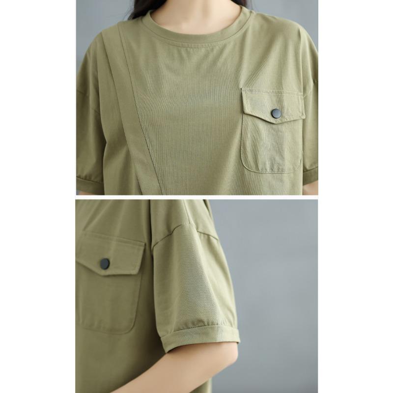 Dimanaf 2025 Nou Tricou de Vară pentru Femei Mărimi Mari Gât O Mânecă Scurtă Larg Topuri de Bază Casual Tricou Asimetric