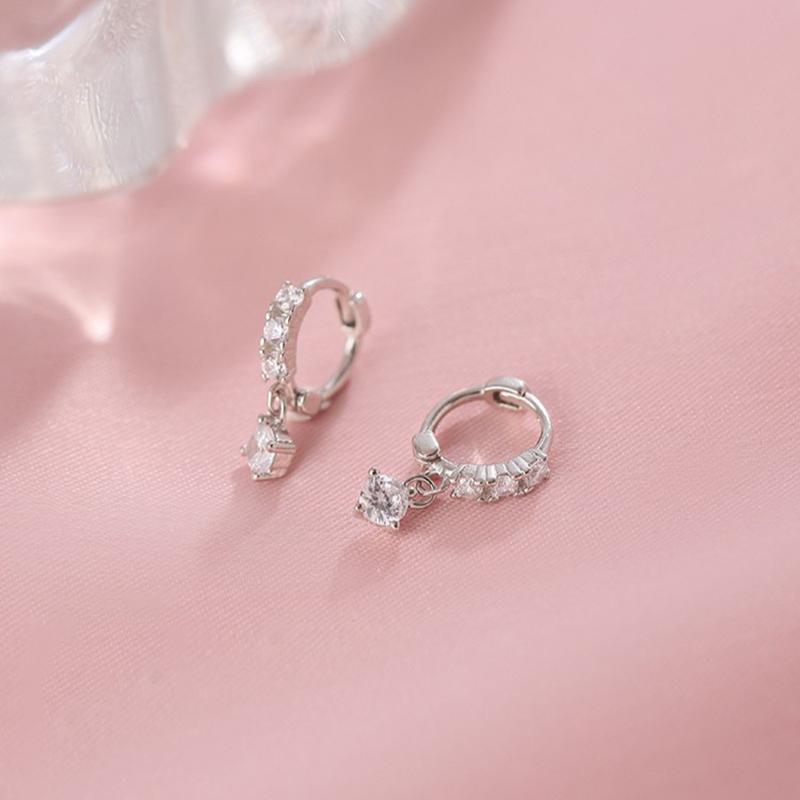 Real 925 Silver Zircon Pendant Hoop Earrings For Women Classic Fine Jewelry Exquisite Geometric Accessories