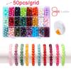 408-1200Pcs/Box Colorful Glass Beads Plastic Spacer Loose Bead Elastic Cord with Small Scissors for DIY Bracelet Jewelry Making