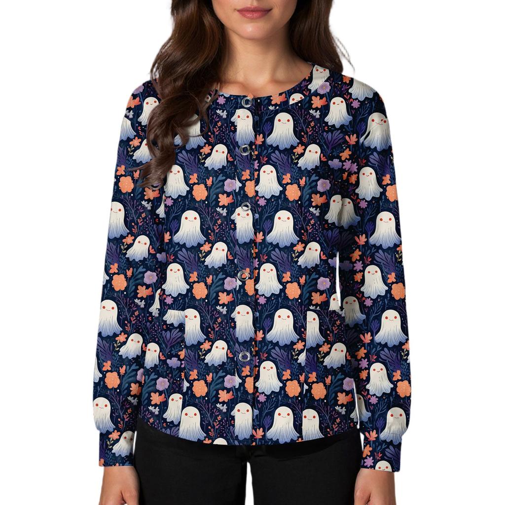 Women's Casual Fashion Single Breasted Halloween Graphic Printed Nurses Tops