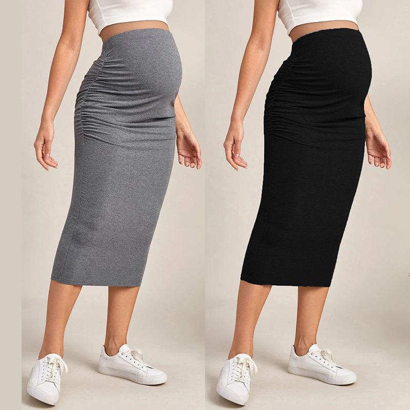 Solid Color High-Waisted Maternity Fashion Skirt - Trendy European & American Style
