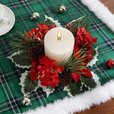 Guirlanda de Velas Folha de Pinheiro Anel de Vela de Natal Festivo Suporte de Vela Sazonal Anel com Mini Folha de Pinheiro para Natal
