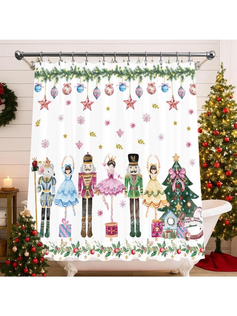 Nutcracker Shower Curtain, Pink Christmas Bath Tub Curtain, Xmas Nutcracker Waterproof For Home Bathroom Decor(71 X 71 Inches)