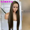 Greenish Brown Silky Straight Wig Synthetic Lace Front Wig Long Straight Natural Hairline Daily Use Cosplay Heat Resistant Fiber