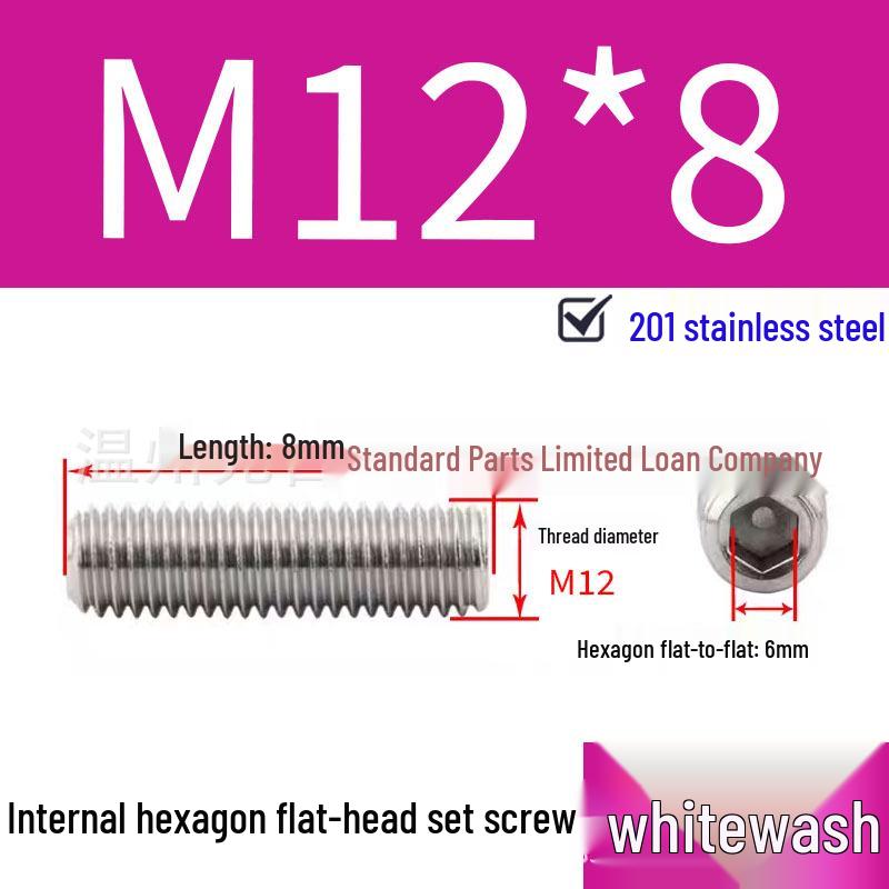 201 Stainless Steel Headless Set Screw - Flat End Socket Screw