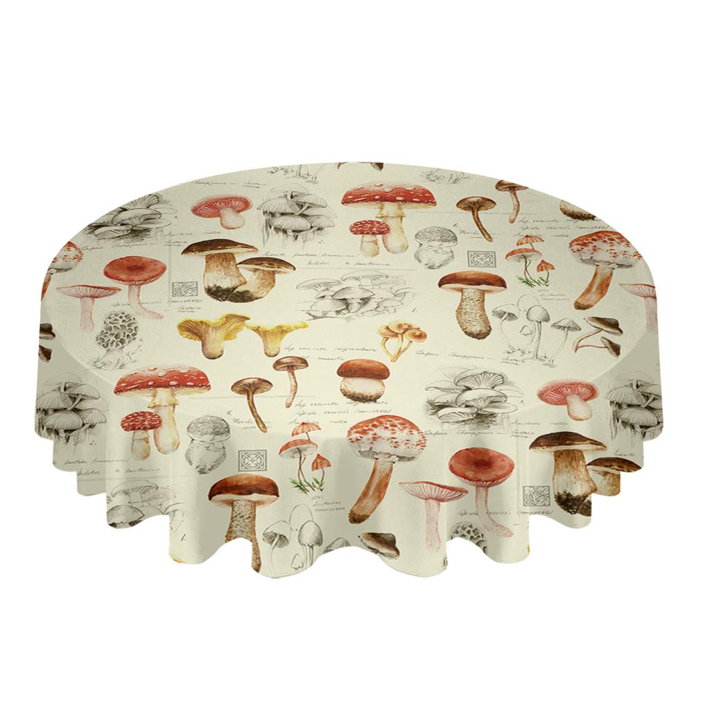 Mushroom Plant Vintage Round Tablecloth Party Kitchen Dinner Table Cover Holiday Decor Waterproof Tablecloths