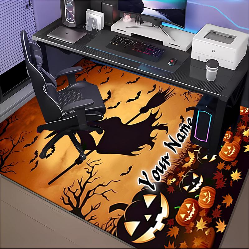 1PC Custom Name Halloween Witch And Pumpkins Theme Floor Mat Ideal for Living Room, Game Rooms, Office, Bedroom,Floor Mat Playful Design156