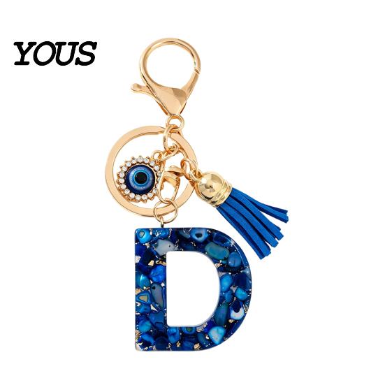 Blue Series Keychain Pendant Pendant, Initial Letter Charm Key Chain with Eyes Portable Organizer Tassel Design, A-Z Holder for Bags Backpacks