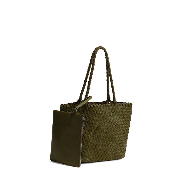 2026 Autumn and Winter New Tree Paste Plant Soft First Layer Cowhide Handbag Hand-woven Versatile Single Shoulder Oblique Span Bag Women