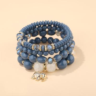 Bohemian Ethnic Style Layered Beaded Bracelet Set with Elephant Pendant and Stackable Crystal Accents