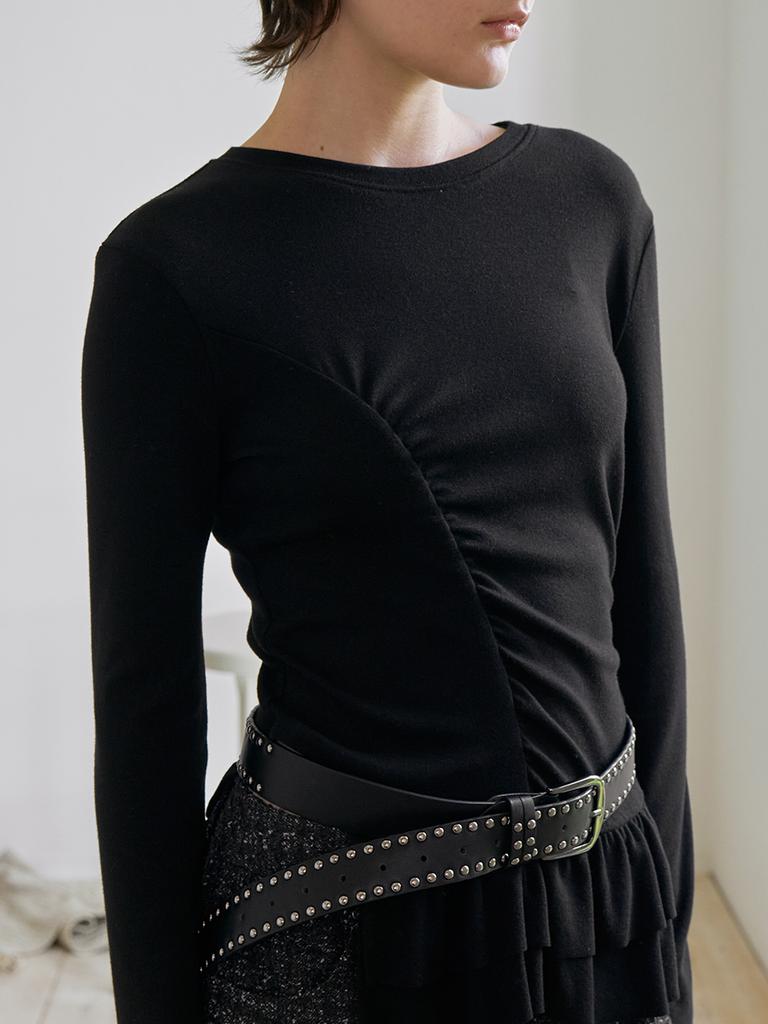 Leibeu Unbalance Frill Shirred Top Vw5We632_2Color