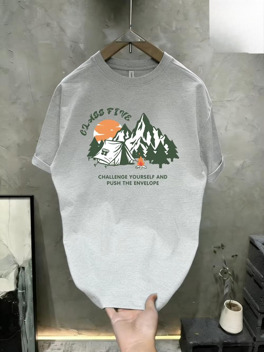 

Pure cotton Unisexs and Womens new round neck shortsleeved Tshirt natural snow mountain print Tshirt casual sports Top 4XL