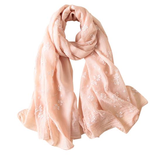 Leisure Flowers Printed Linen Long Shawl Travel Beach Anti-UV Scarf Stole Gift